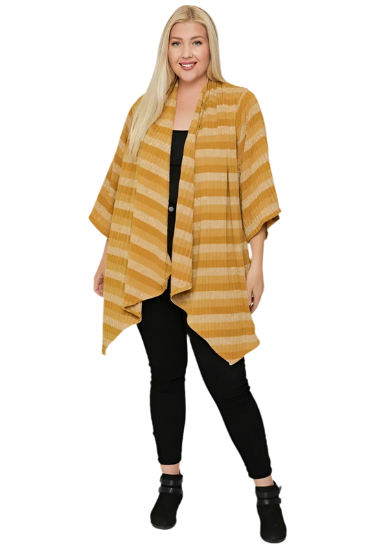 Kimono Style Striped Cardigan in Mustard - Elegant Comfort - minbolu -