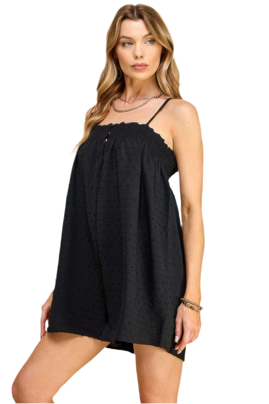 Swiss Dot Woven Romper Black - Stylish & Comfortable - minbolu -