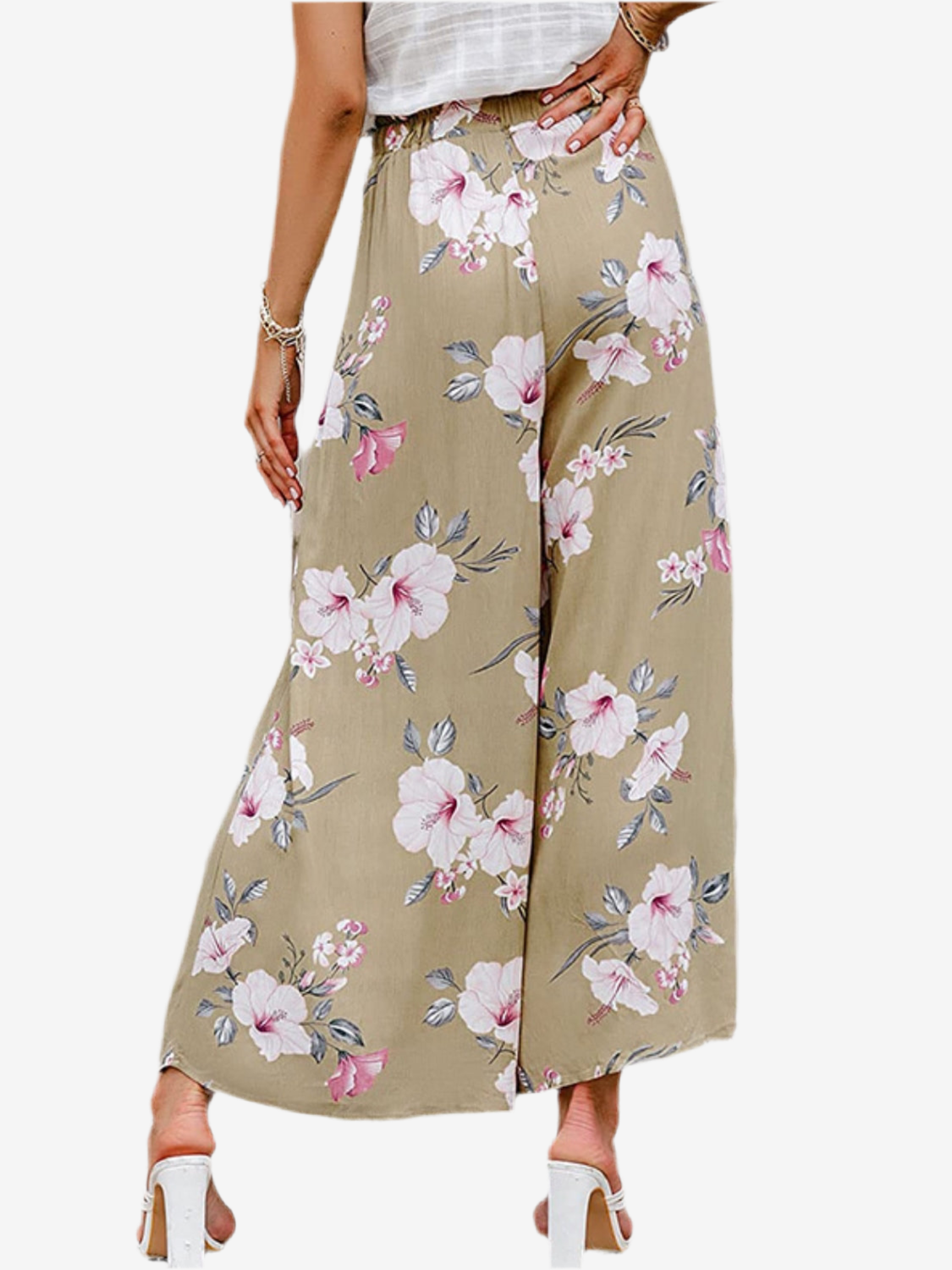 Floral, Tie Waist Pants with Slit Leg