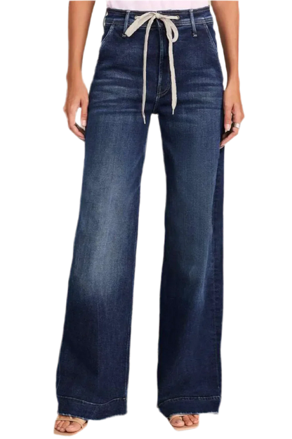 Wide Leg Jeans with Tie Waist - minbolu -
