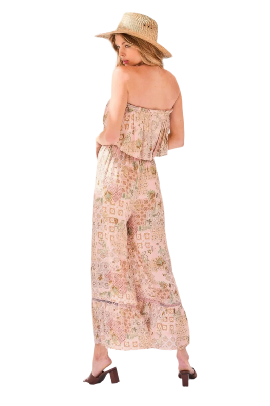 Blush Tube Top Ruffle Waist Jumpsuit - minbolu -