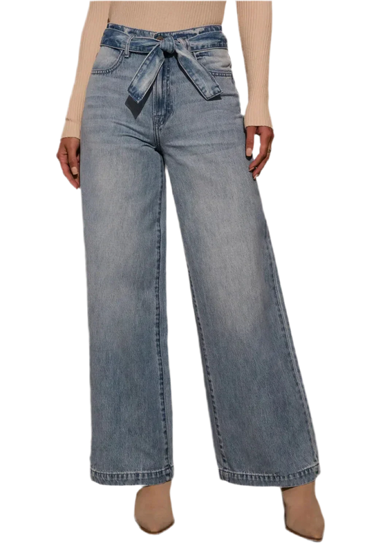 Tied Wide Leg Jeans with Pockets - minbolu -