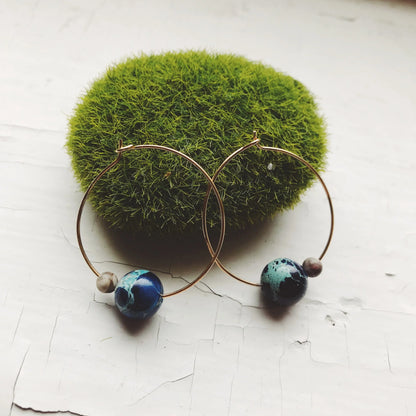 Earth and Moon Jasper Bead Hoop Earrings - minbolu -