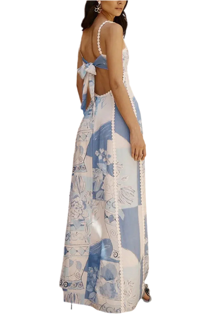 Printed Square Neck Maxi Dress - Alluring Design - minbolu -