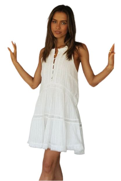 Lace Detail Sleeveless Mini Dress - minbolu -