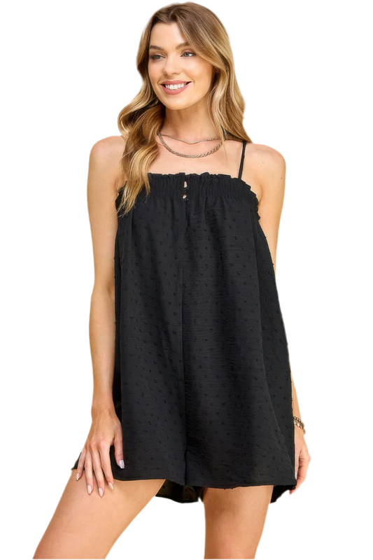 Swiss Dot Woven Romper Black - Stylish & Comfortable - minbolu -