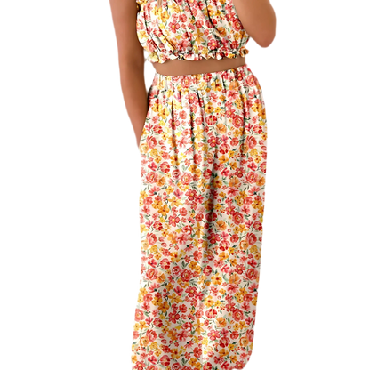 Boho Bloom Bandeau Top & Wide-Leg Pants Set - minbolu -