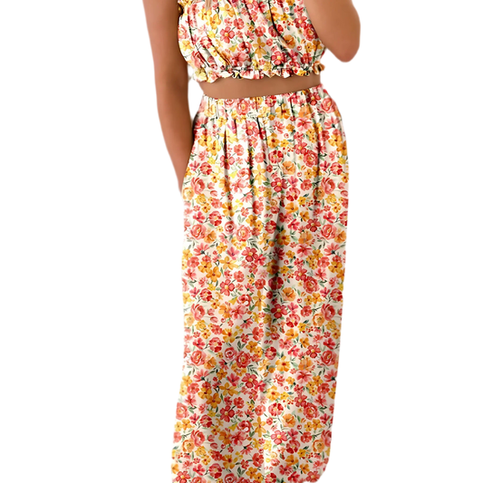 Boho Bloom Bandeau Top & Wide-Leg Pants Set - minbolu -