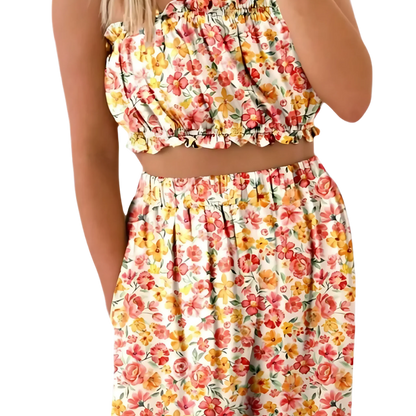 Boho Bloom Bandeau Top & Wide-Leg Pants Set - minbolu -