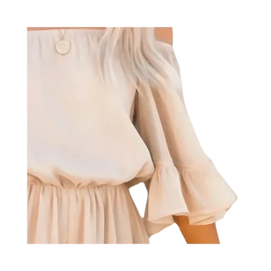 Off Shoulder Flounce Bell Sleeve Romper - minbolu -