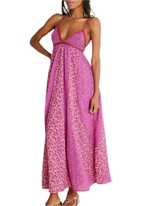 Bloom & Breeze Floral V-Neck Maxi Cami Dress - minbolu -