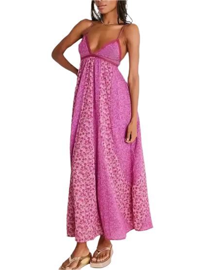 Bloom & Breeze Floral V-Neck Maxi Cami Dress - minbolu -
