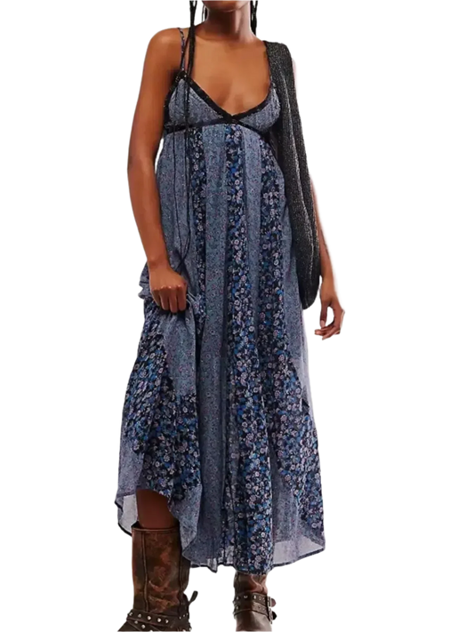 Bloom & Breeze Floral V-Neck Maxi Cami Dress - minbolu -
