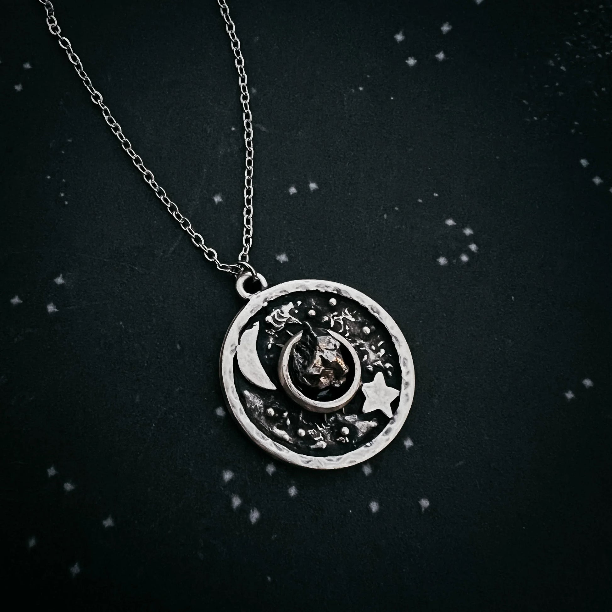 Night Sky Pendant Necklace with Authentic Meteorite - minbolu -