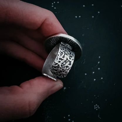 Night Sky Ring with Raw Meteorite - minbolu -