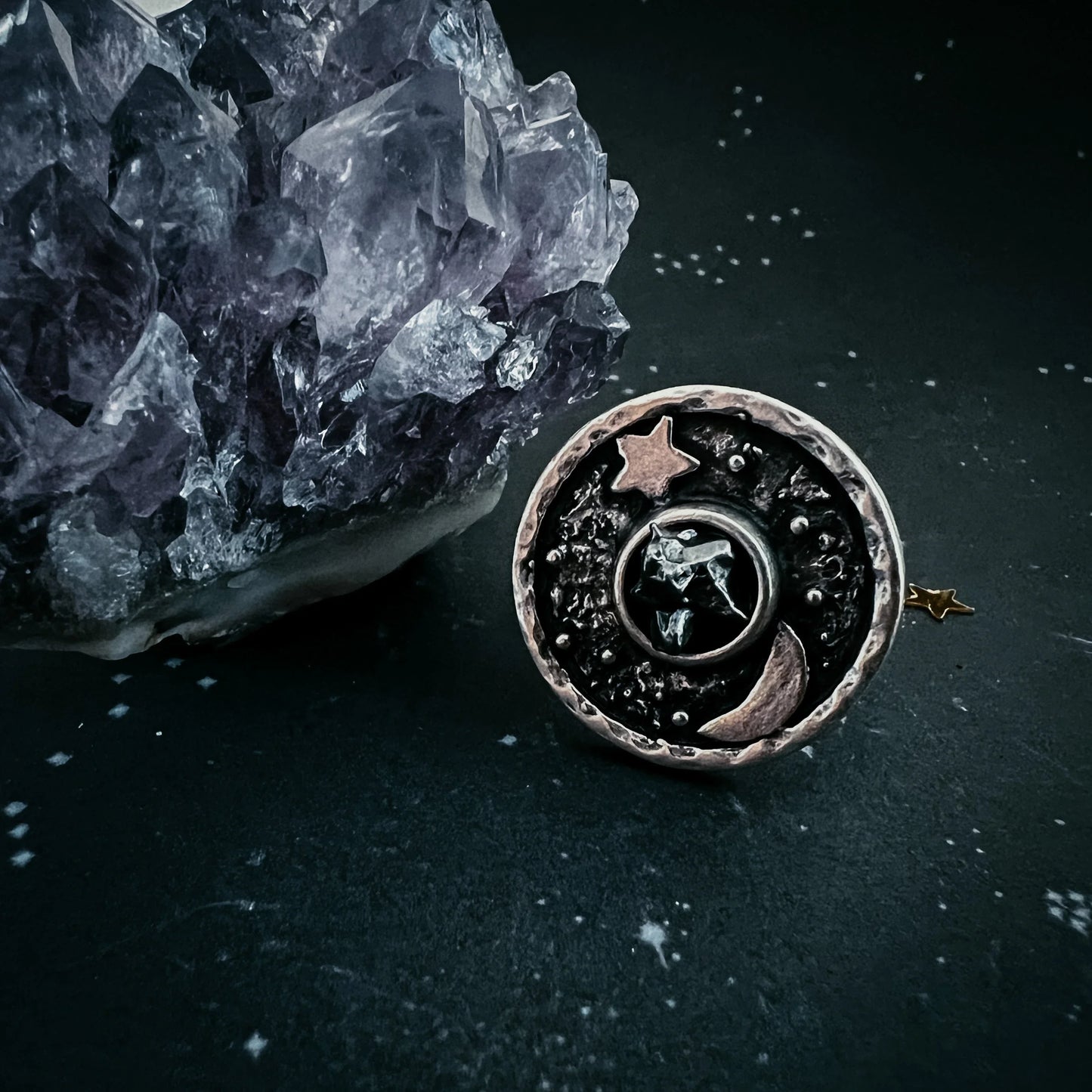 Night Sky Ring with Raw Meteorite - minbolu -