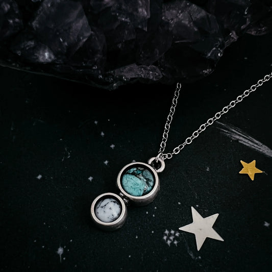 Simple Earth and Moon Natural Stones Pendant Necklace - minbolu -