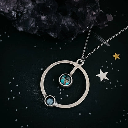 Artemis Necklace - Lunar Orbit Pendant with Natural Stones - minbolu -