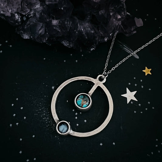 Artemis Necklace - Lunar Orbit Pendant with Natural Stones - minbolu -