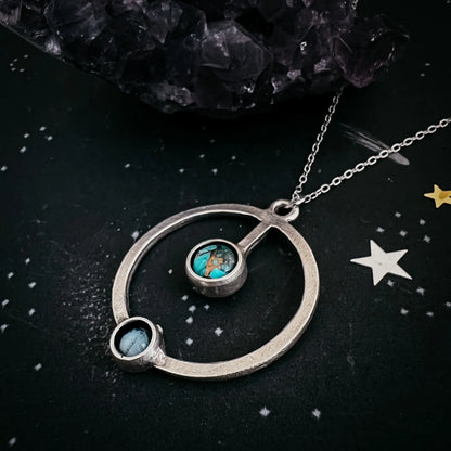 Artemis Necklace - Lunar Orbit Pendant with Natural Stones - minbolu -