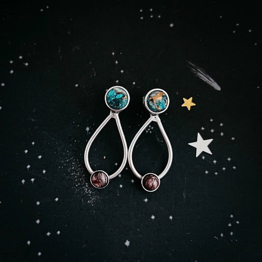 Journey to Mars Earrings - Copper Chrysocolla Earth and Red Jasper Mars - minbolu -