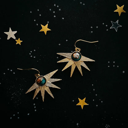 Sun Goddess Earrings with Copper Oyster Turquoise - minbolu -
