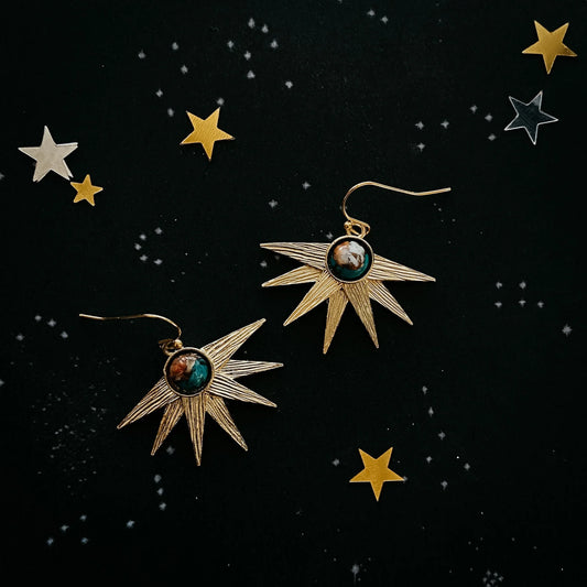 Sun Goddess Earrings with Copper Oyster Turquoise - minbolu -