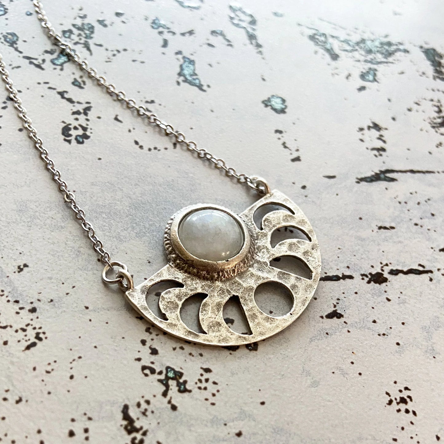 Moon Goddess Necklace - Moon Phases Rainbow Moonstone Pendant - minbolu -