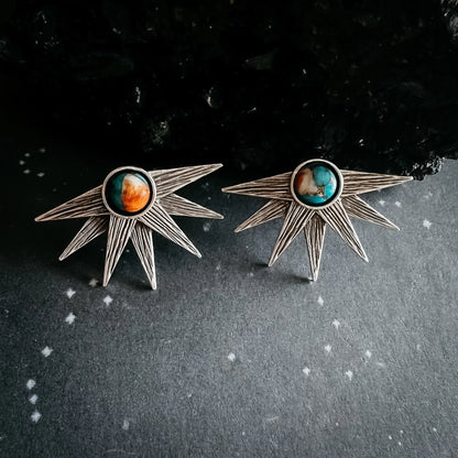 Sun Goddess Earrings with Copper Oyster Turquoise - minbolu -