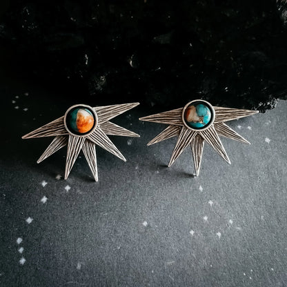 Sun Goddess Earrings with Copper Oyster Turquoise - minbolu -