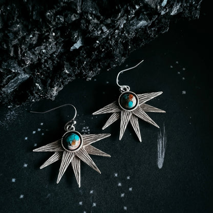 Sun Goddess Earrings with Copper Oyster Turquoise - minbolu -