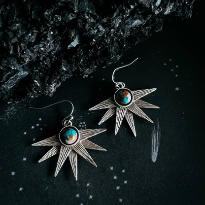 Sun Goddess Earrings with Copper Oyster Turquoise - minbolu -