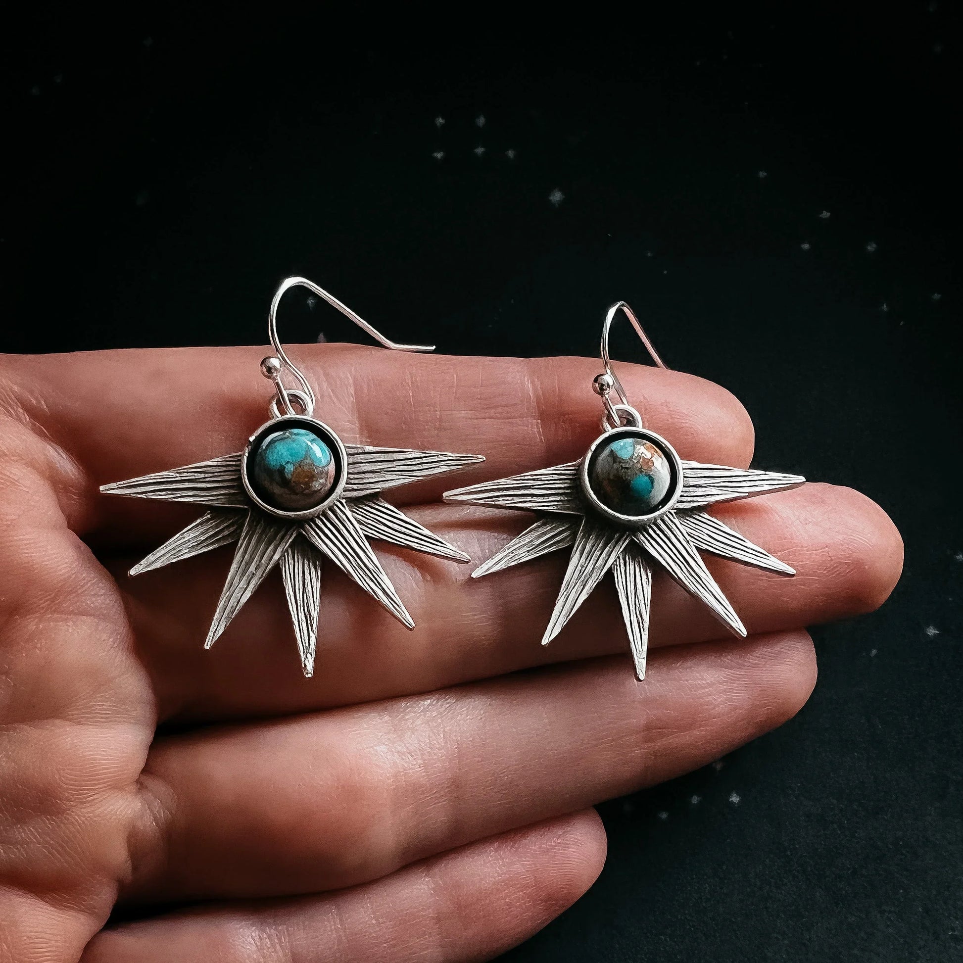 Sun Goddess Earrings with Copper Oyster Turquoise - minbolu -