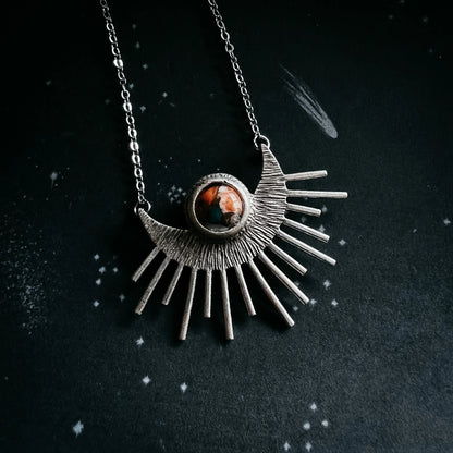 Sun Goddess Necklace - Sun Pendant with Copper Oyster Turquoise - minbolu -