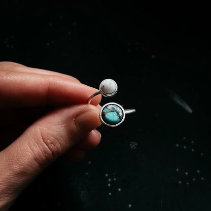Earth and Moon Bypass Ring with Natural Stones - minbolu -