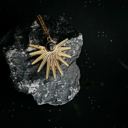 Dark Before the Dawn Sunburst Pendant Necklace with Copper Lapis Lazuli - minbolu -