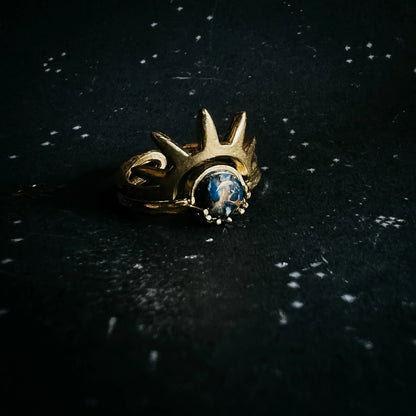 Dark Before the Dawn Sunburst Ring with Copper Lapis Lazuli - minbolu -