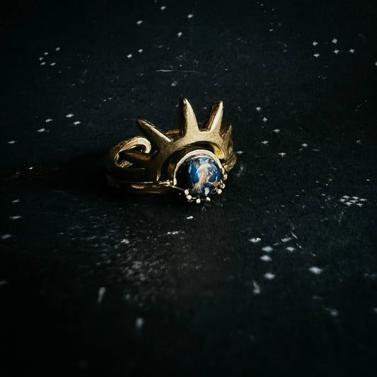 Dark Before the Dawn Sunburst Ring with Copper Lapis Lazuli - minbolu -