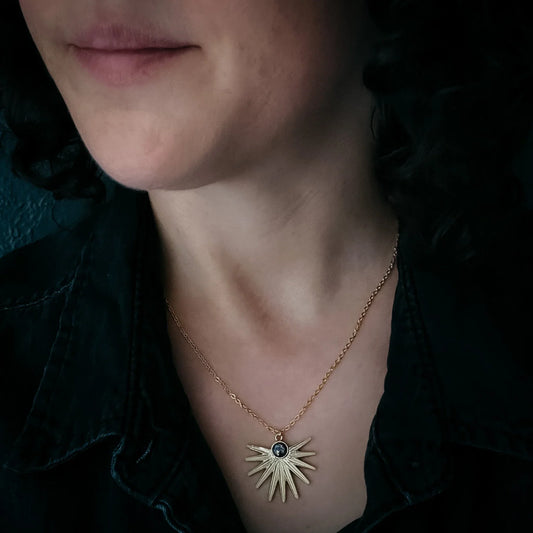 Dark Before the Dawn Sunburst Pendant Necklace with Copper Lapis Lazuli - minbolu -