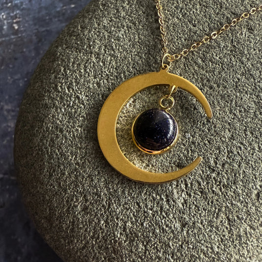 Starlit Crescent Necklace with Blue Sandstone | yugen Boho Moon Necklace - minbolu -
