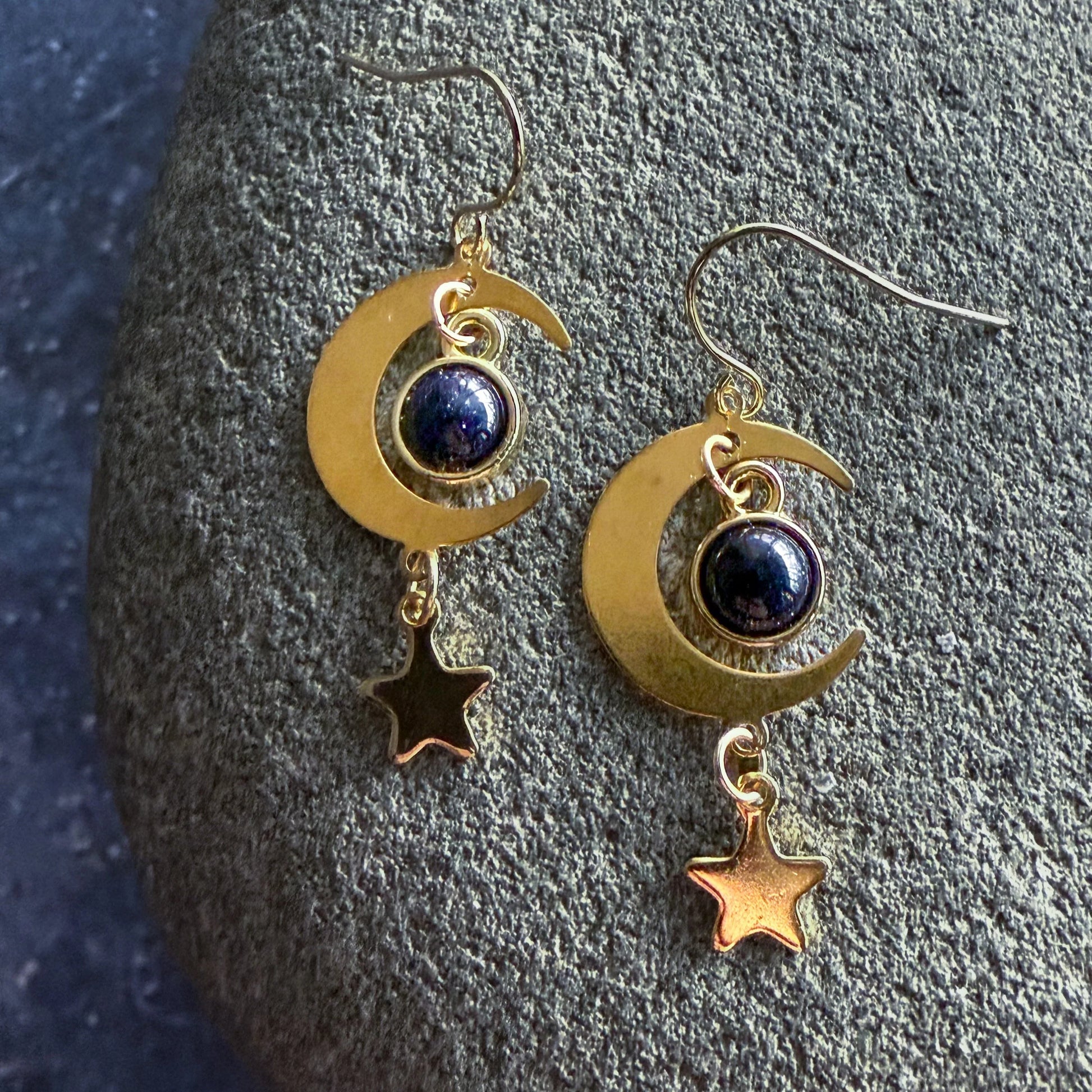 Starlit Crescent Earrings with Blue Sandstone - minbolu -
