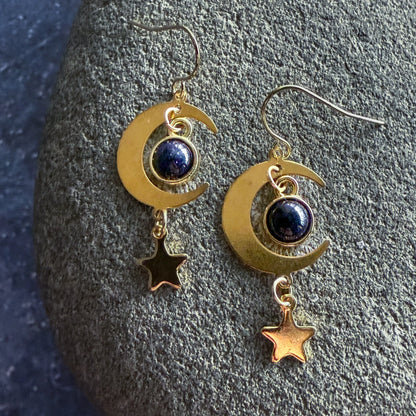Starlit Crescent Earrings with Blue Sandstone - minbolu -