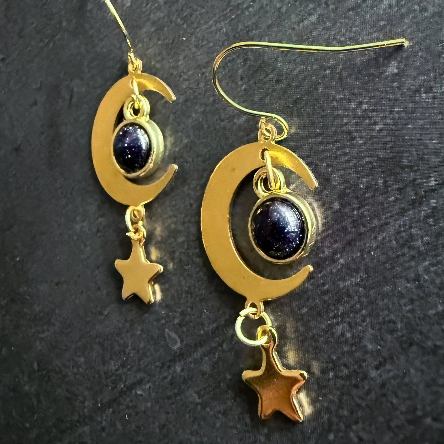 Starlit Crescent Earrings with Blue Sandstone - minbolu -