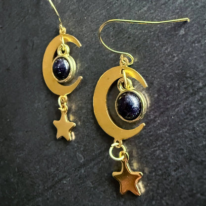 Starlit Crescent Earrings with Blue Sandstone - minbolu -