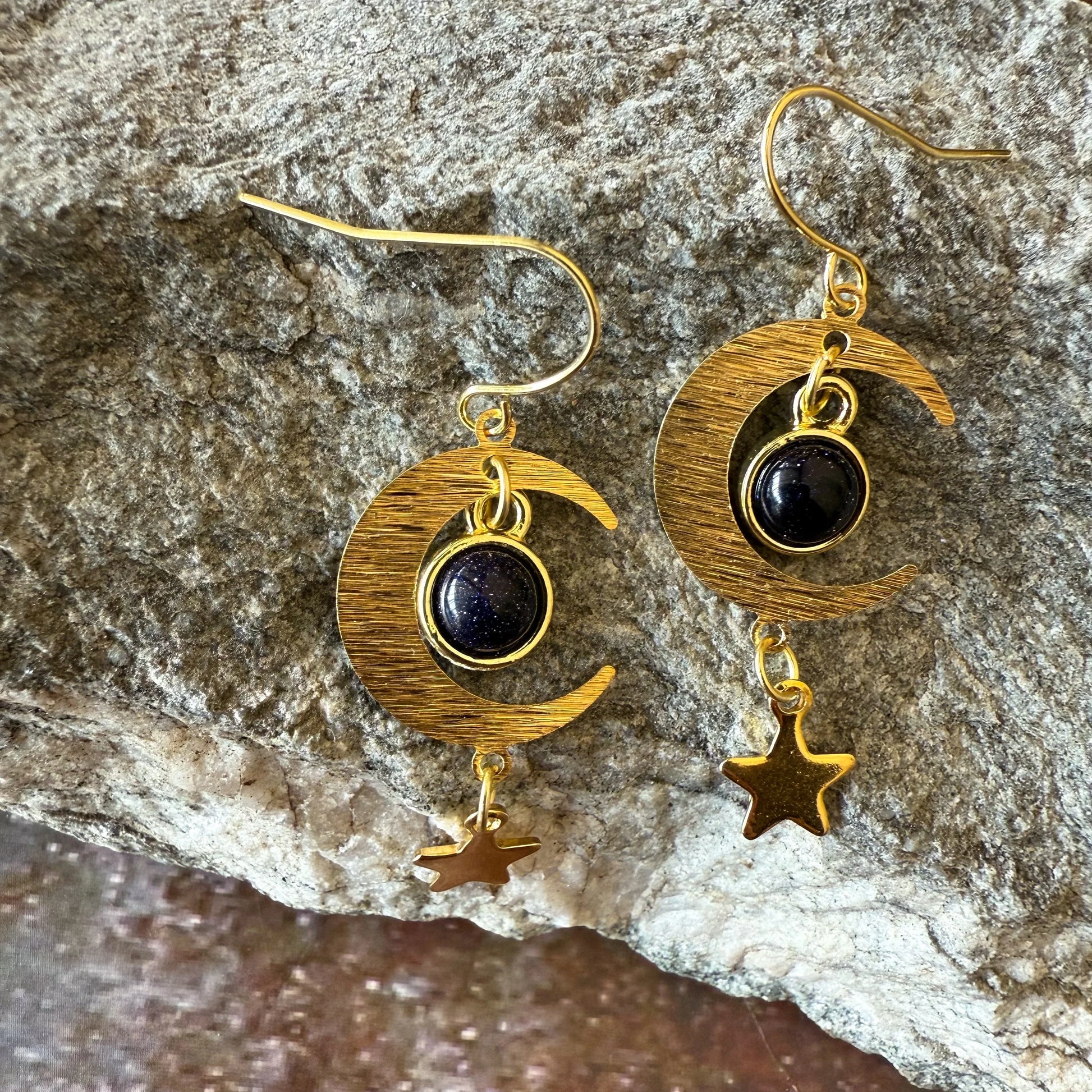 Starlit Crescent Earrings with Blue Sandstone - minbolu -