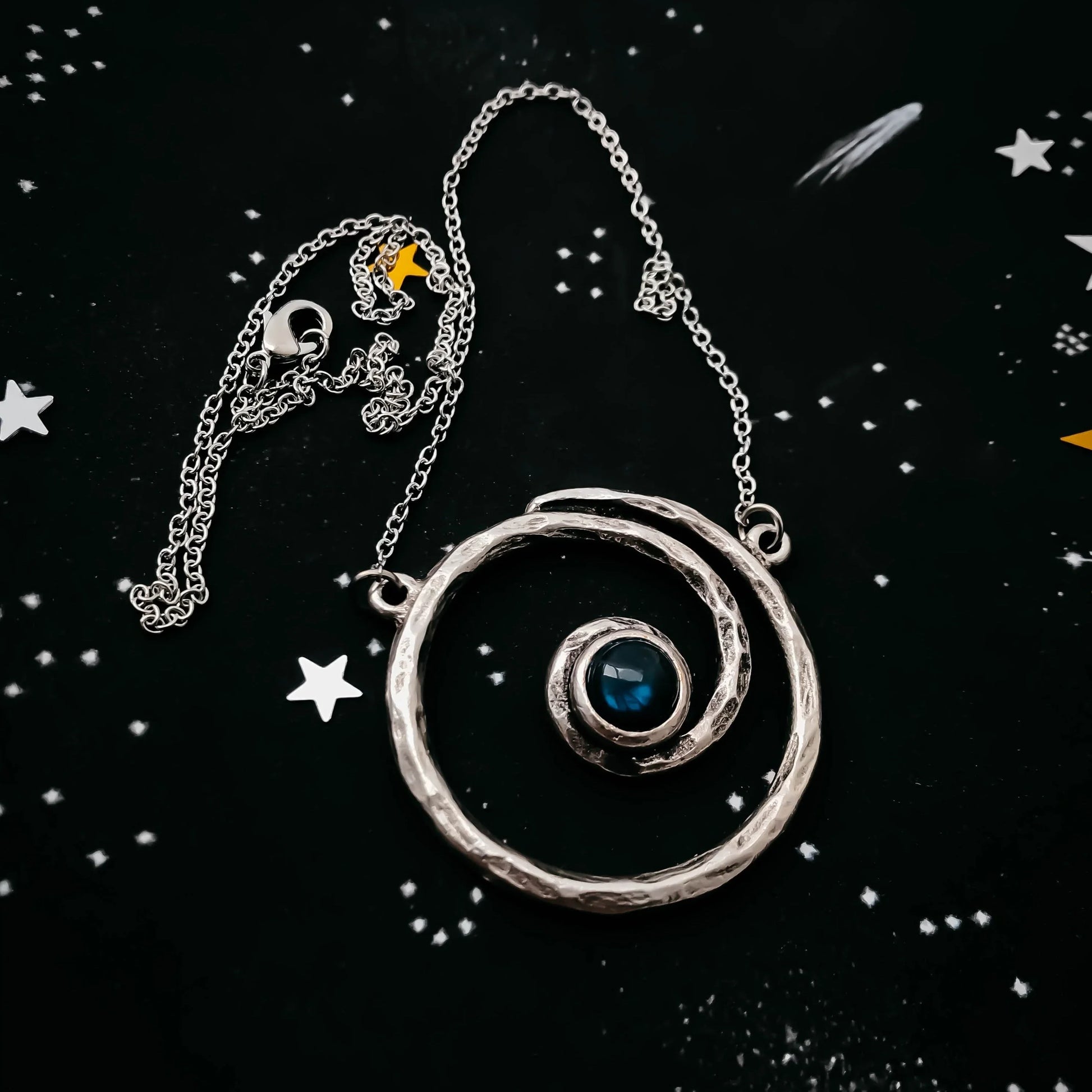 Milky Way Necklace - Spiral Silver Pendant with Labradorite - minbolu -
