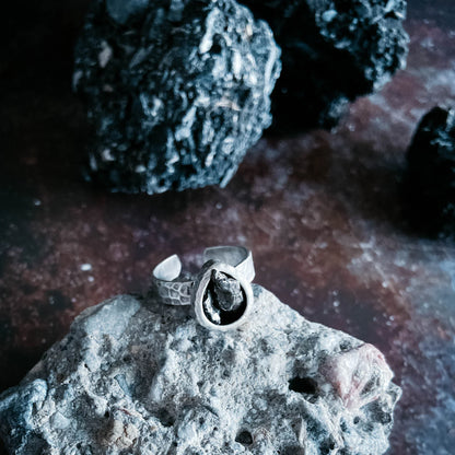 Chunky Teardrop Raw Meteorite Ring in Silver - minbolu -