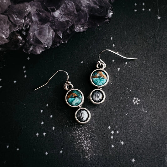 Earth and Moon Natural Stone Dangle Earrings - minbolu -