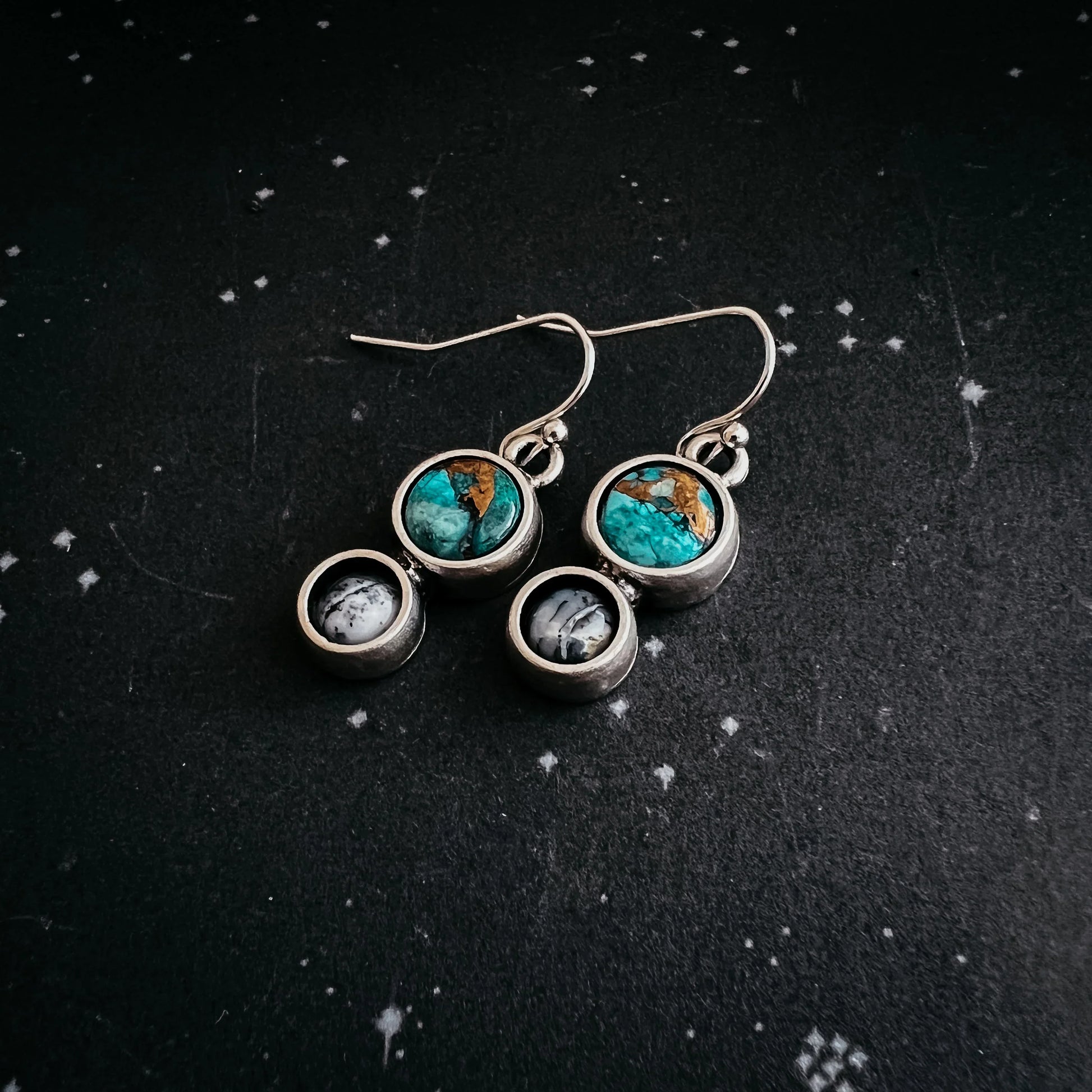 Earth and Moon Natural Stone Dangle Earrings - minbolu -