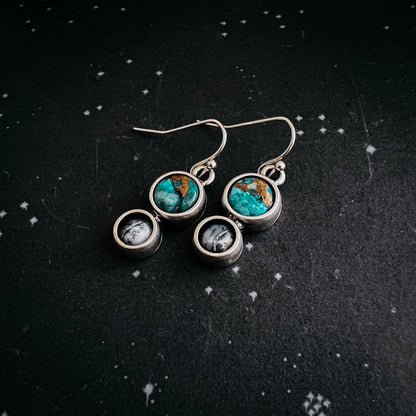 Earth and Moon Natural Stone Dangle Earrings - minbolu -